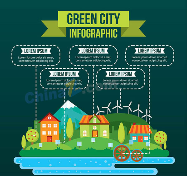 创意绿色城市信息图矢量素材