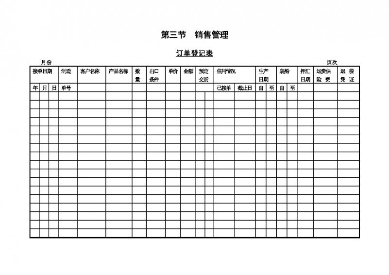 订单登记表格样本Word模板