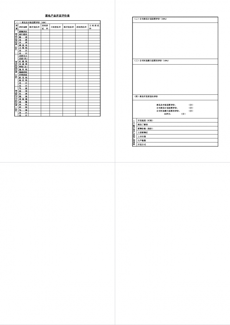 家电产品开发评价表空白Word模板