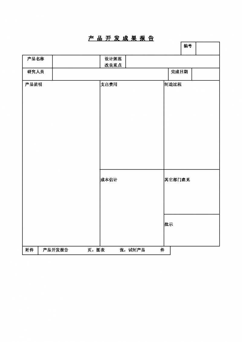 产品开发成果报告空白Word模板