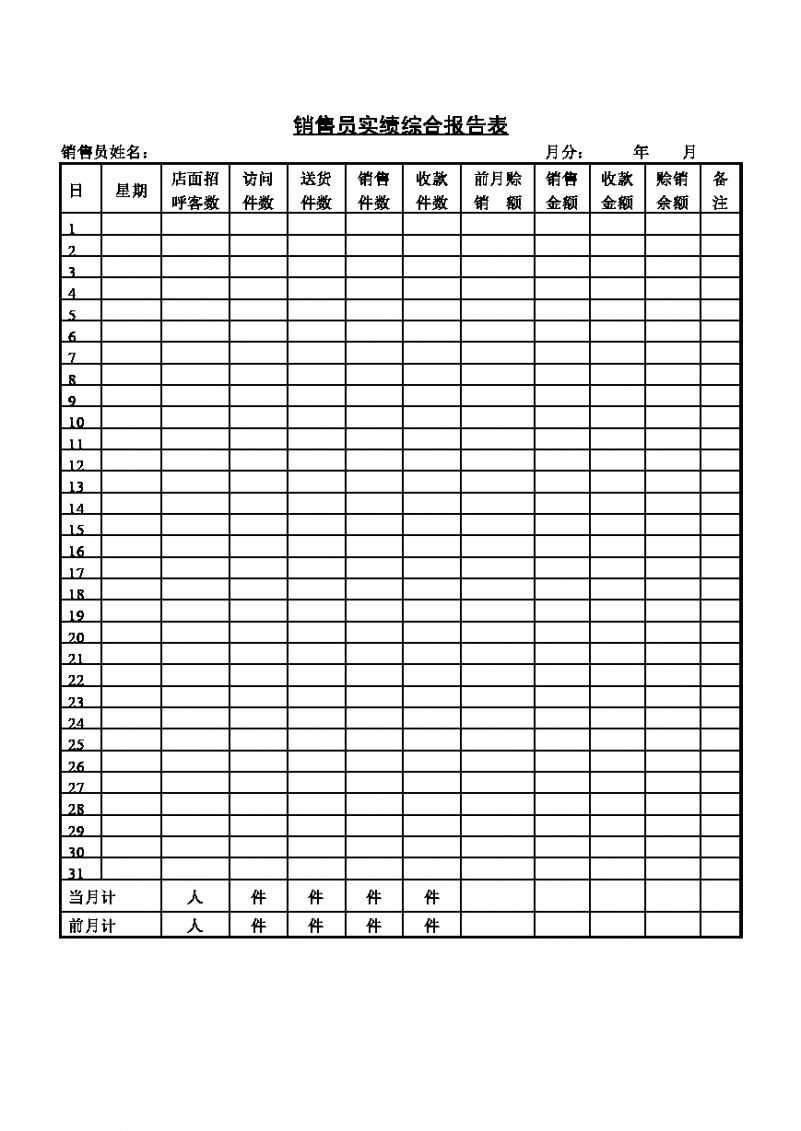 销售员实绩综合报告计划表Word模板