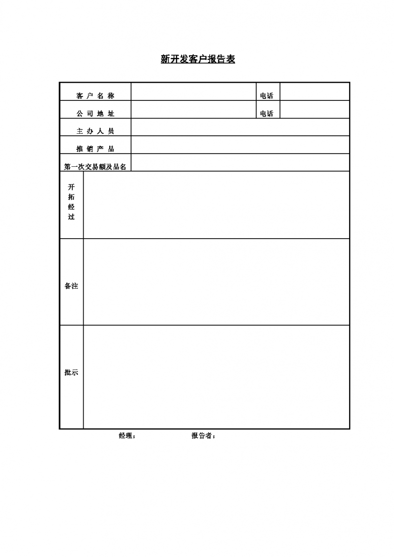 新开发客户报告表Word模板