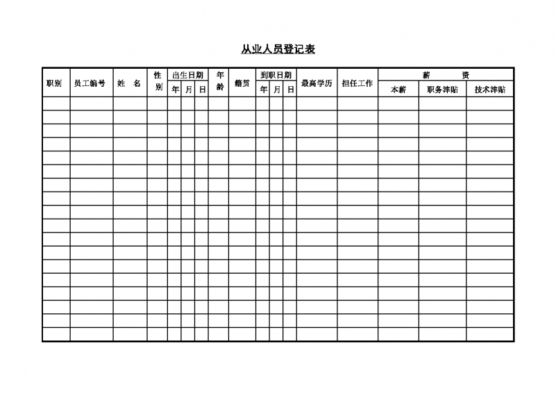 从业人员登记表Word模板