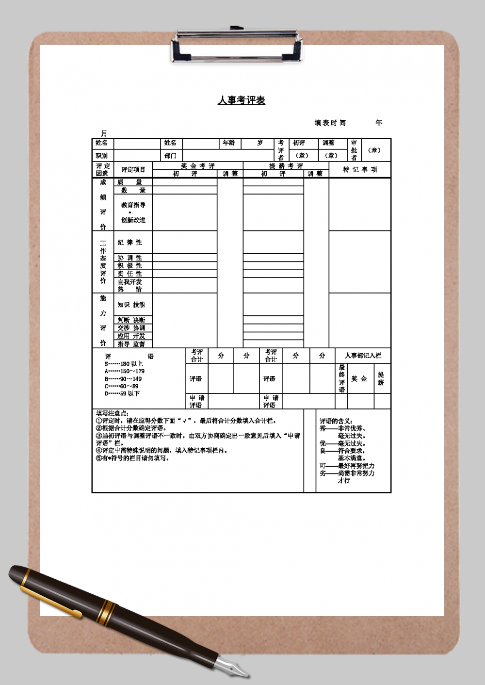 企业人事考评表Word模板