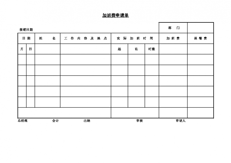 加班费申请单Word模板