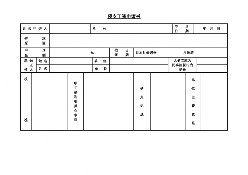 员工预支工资申请书Word模板