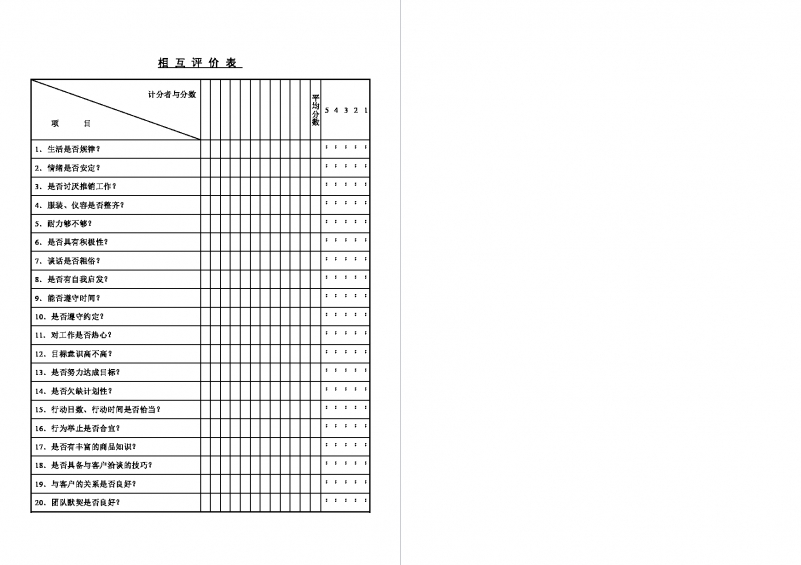 相互评价表Word模板