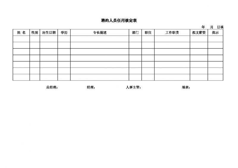 聘约人员任用核定表Word模板