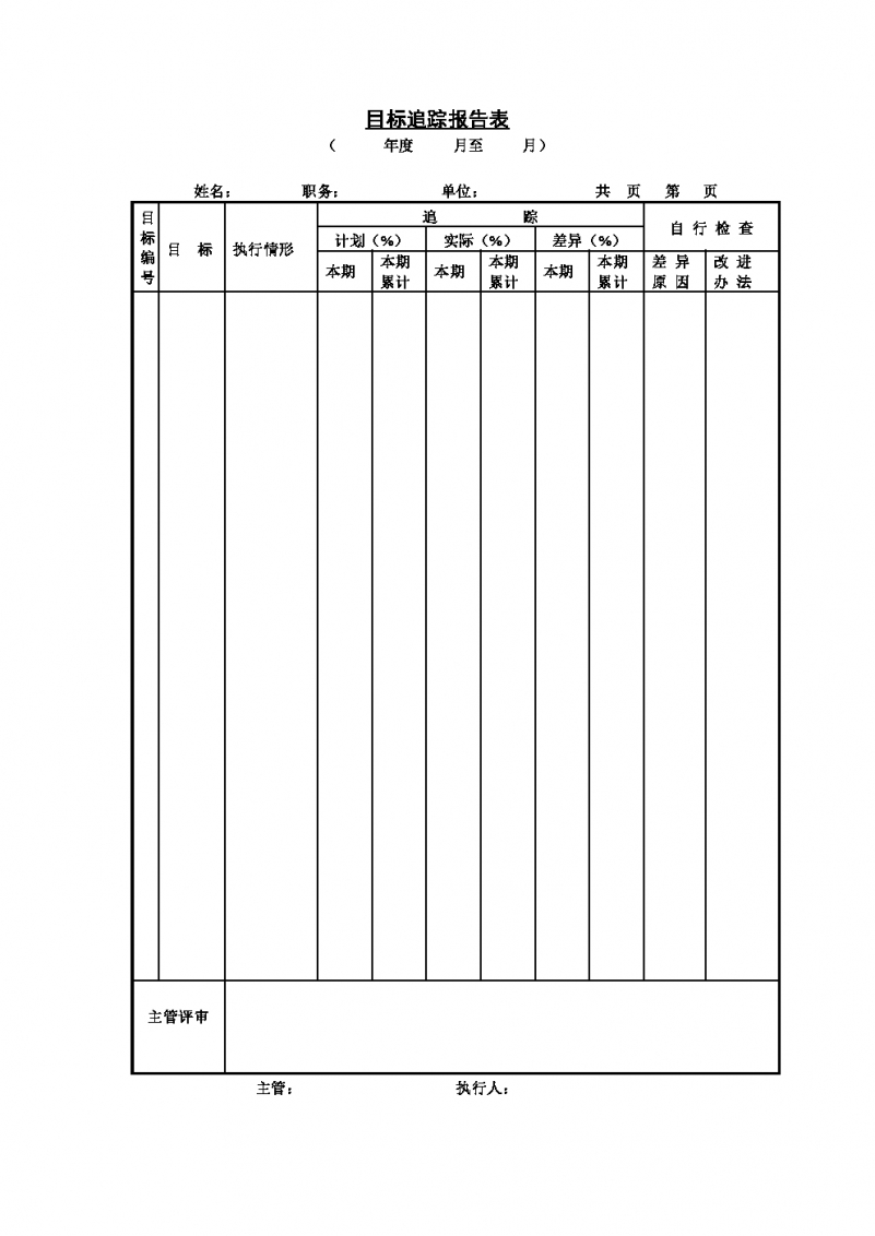 目标追踪报告表Word模板