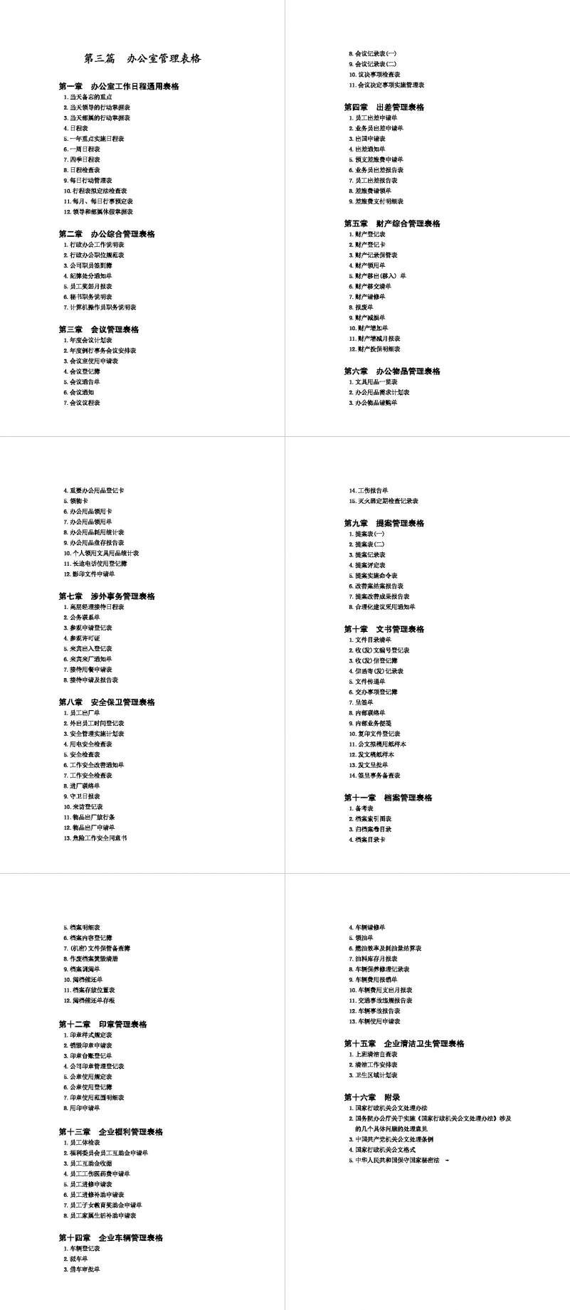 办公室管理表格Word模板