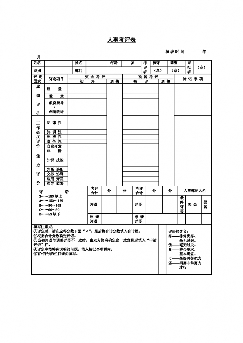 人事考评表Word模板