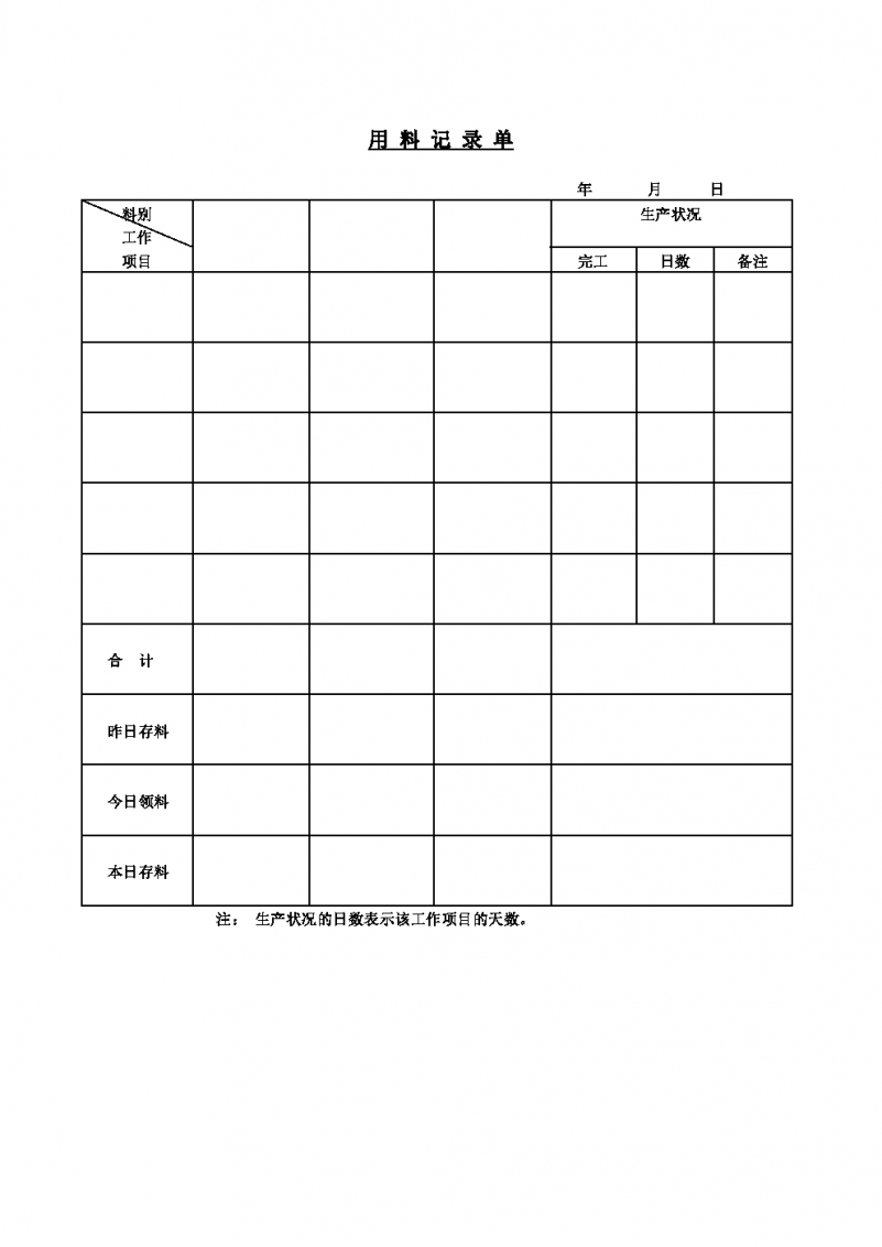 用料记录单Word模板