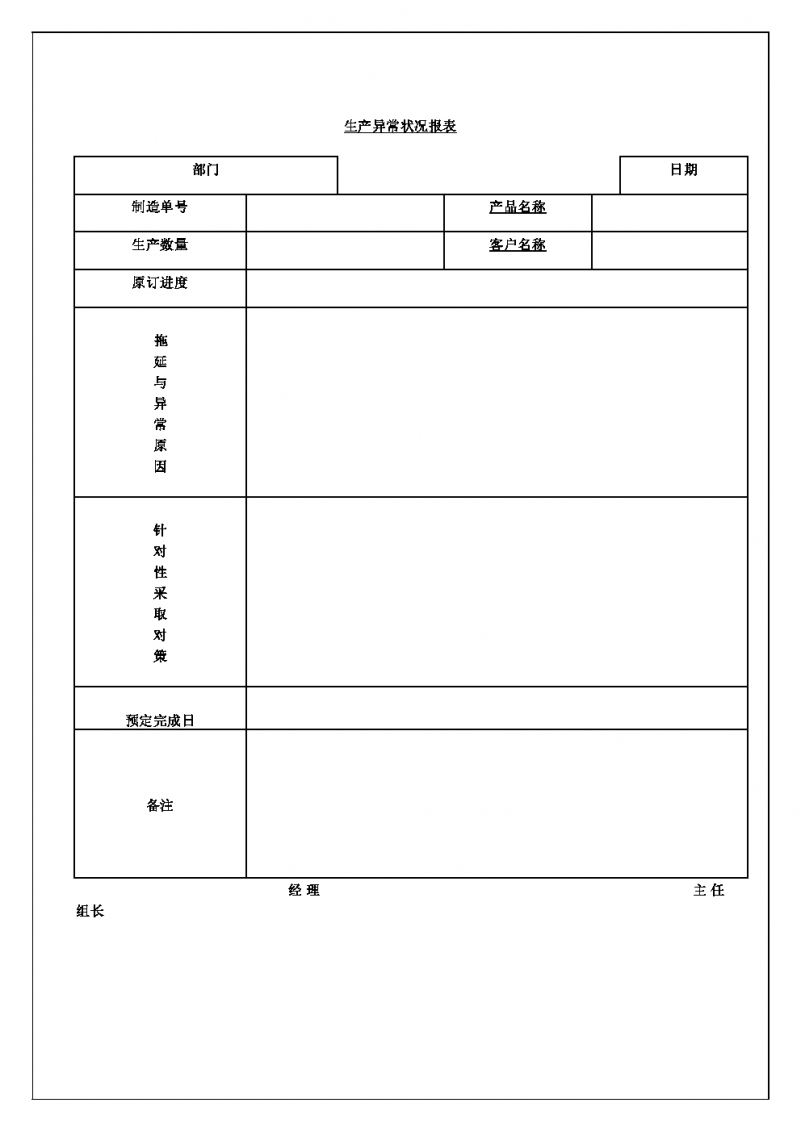 生产异常状况报表Word模板