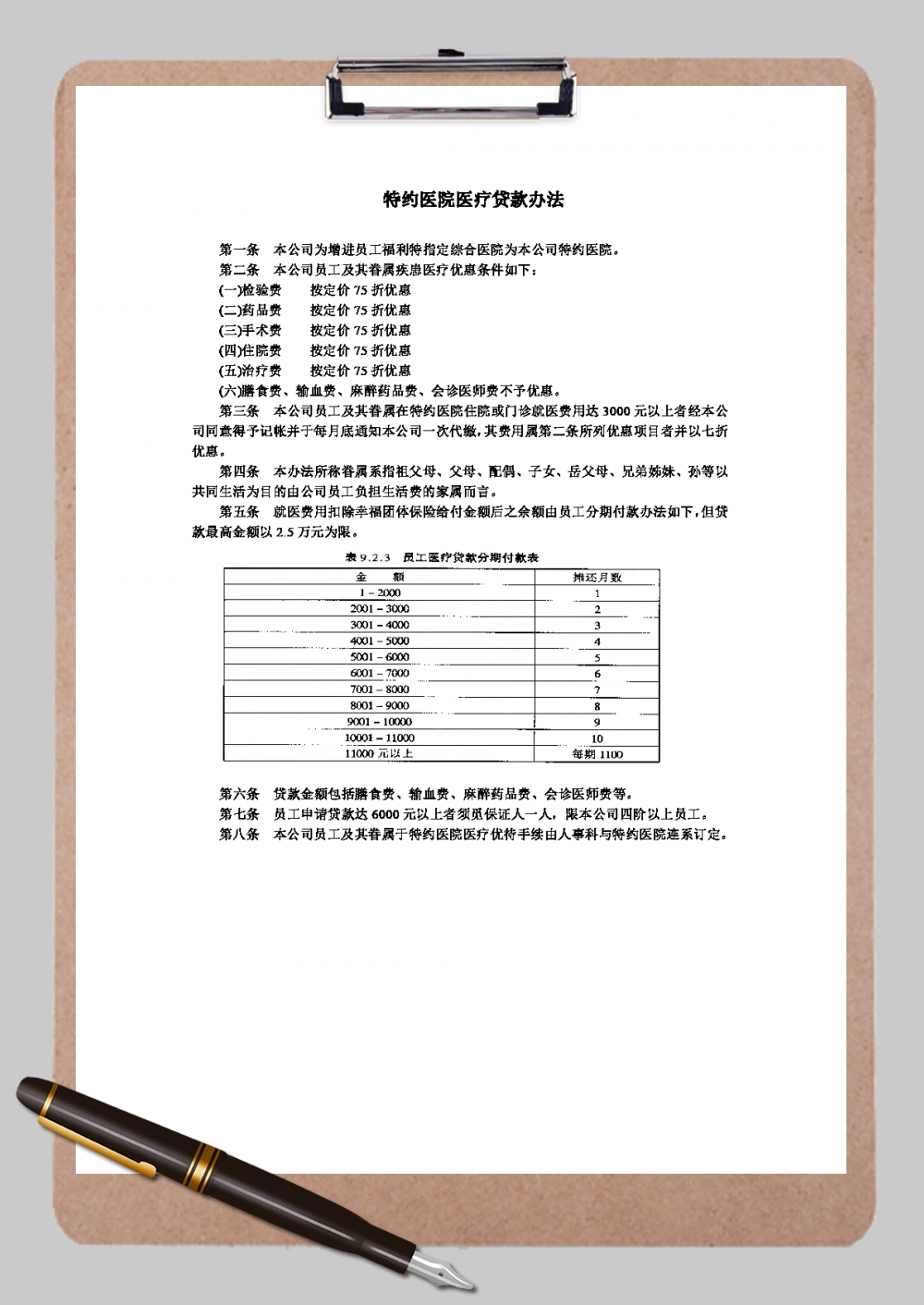 特约医院医疗贷款办法Word模板