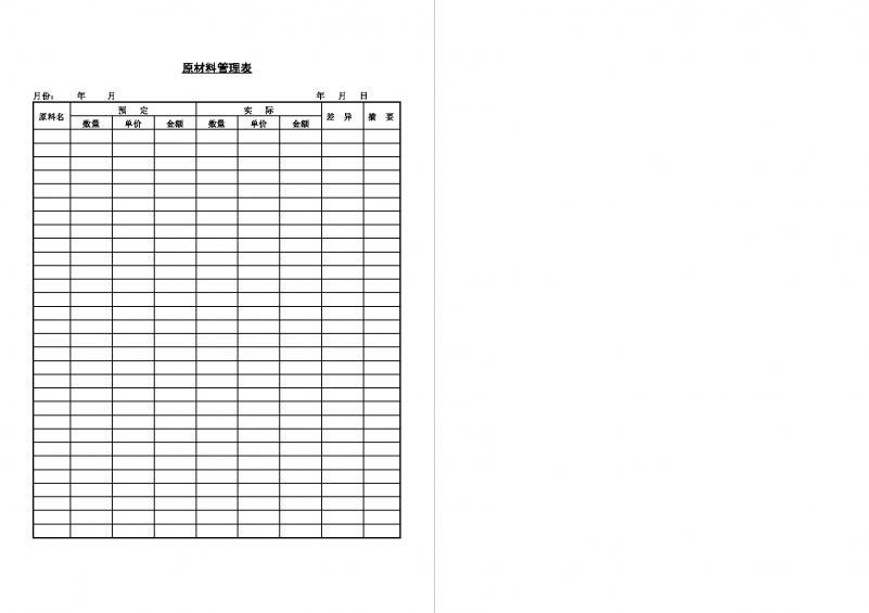 企业原材料管理表Word模板