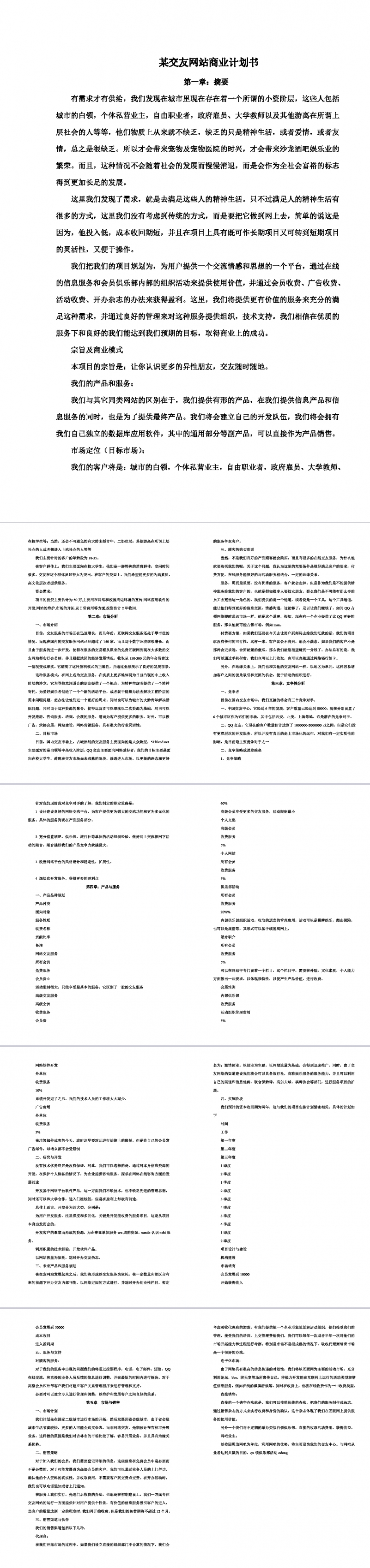 交友网站商业计划书Word范文模板