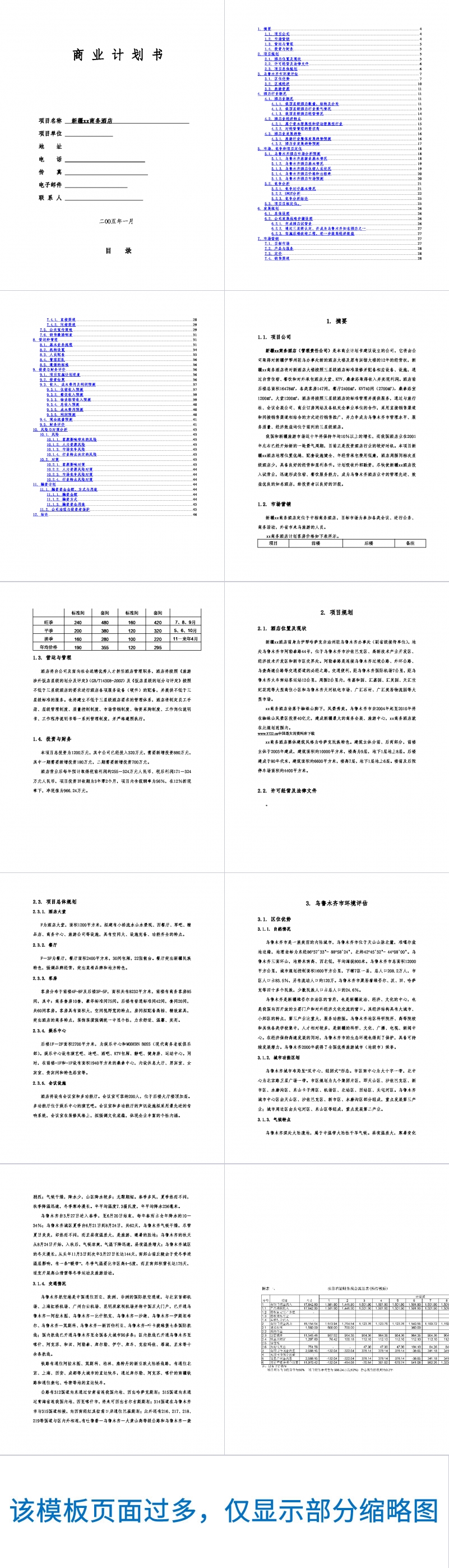 新疆xx商务酒店商业计划书Word范文模板