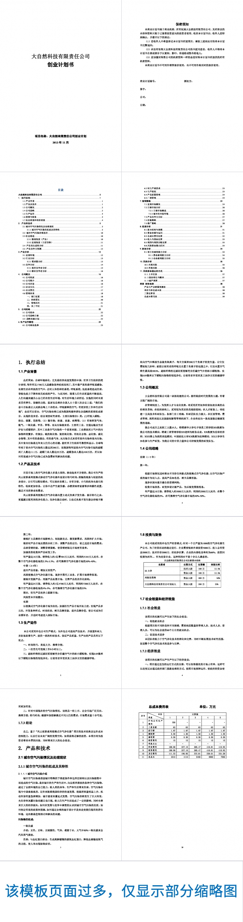 便携式空气净化器创业计划书Word范文模板